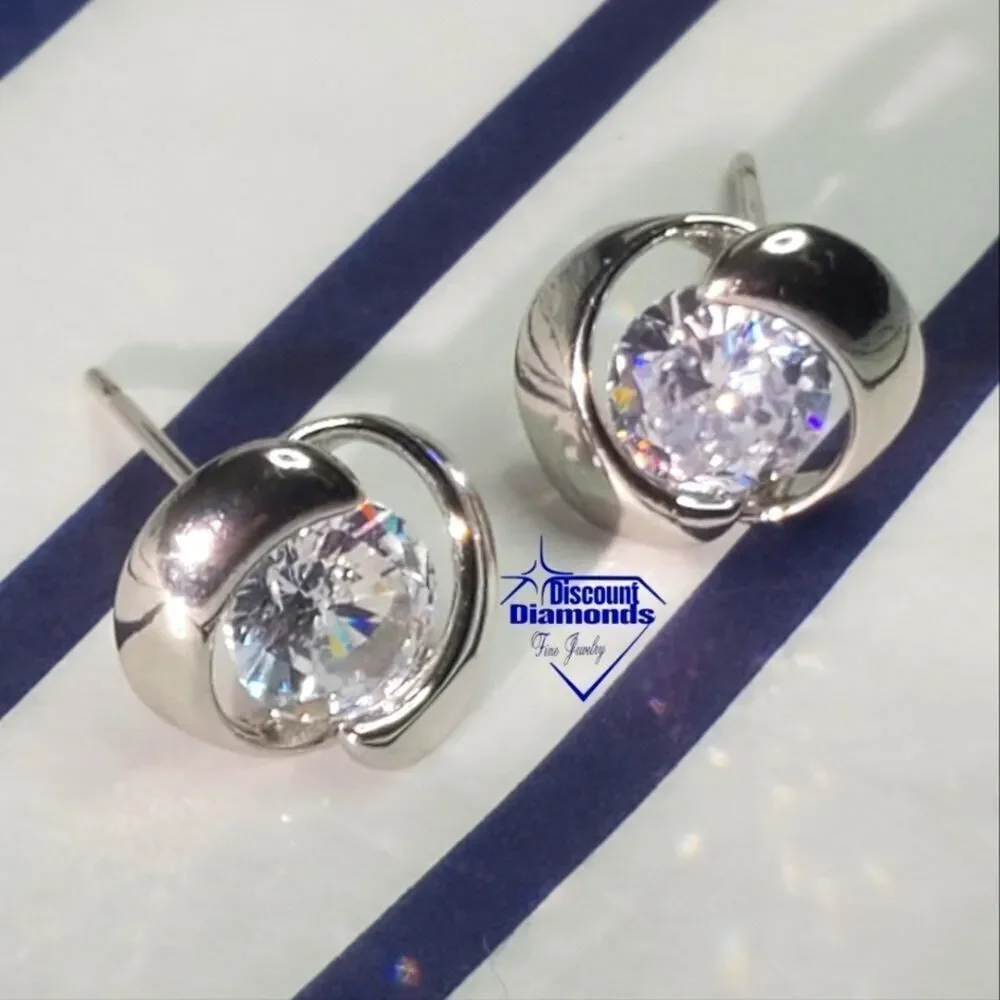 Dainty Clear White Diamond Stud Push Back Earrings on 925 Silver